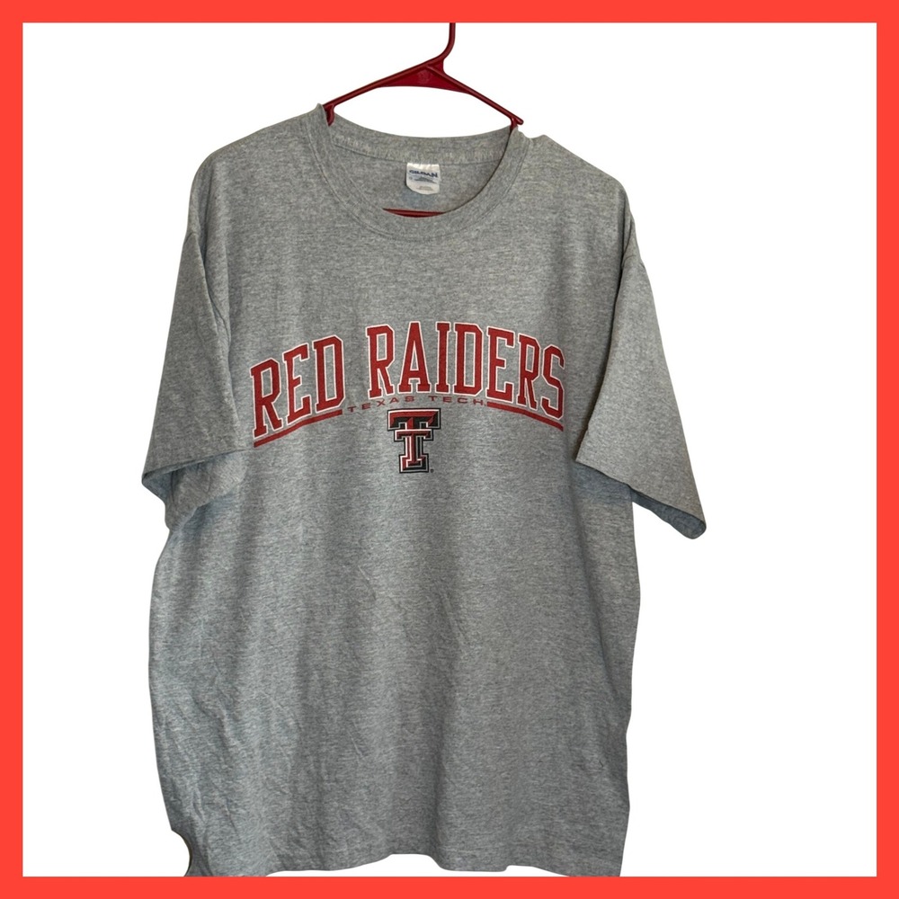 Gildan Texas Tech Red‎ Raiders T-Shirt Mens Large Heather Grey Double T Logo L